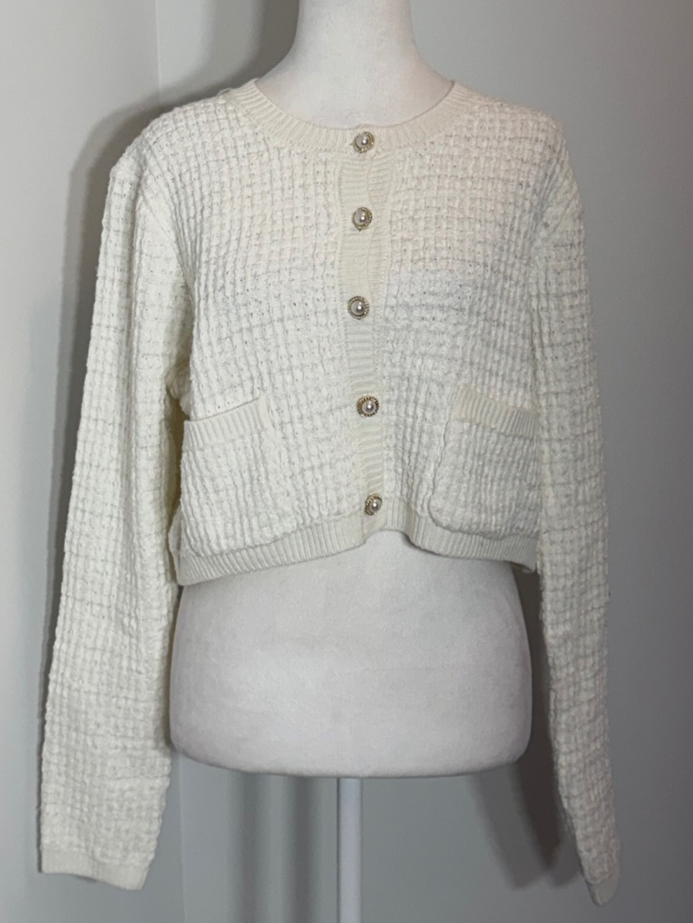NWT Jessica Simpson Textured Knit Cropped Button Cardigan Size Large